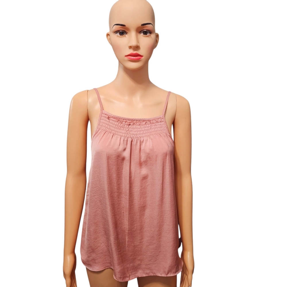 Anthropologie Saturday Sunday Tank Top Rose Pink Smocked Satin Camisole Sz XS